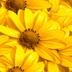 Yellow daisy flowers vector seamless pattern wrapping paper or tablecloth print design.