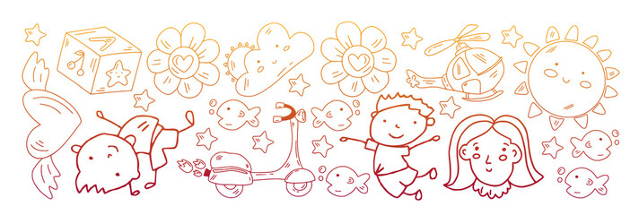 Creativity and imagination. Vector icons with school items.