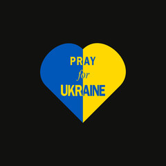 Pray for Ukarine anti- war concept  with flag colors in heart shape isolated on black background.Vector design