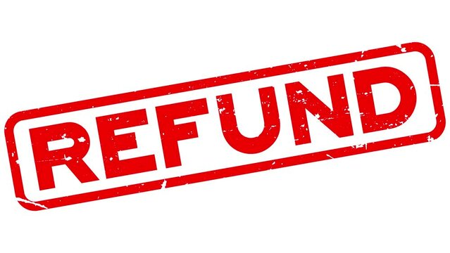 Grunge red refund word square rubber seal stamp zoom on white background