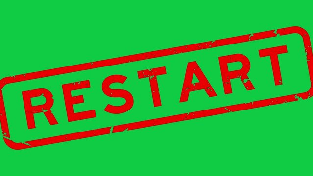 Grunge red restart word square rubber seal stamp zoom on green background