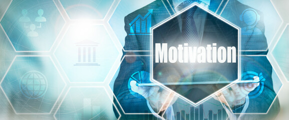 A Motivation business word concept on a futuristic blue display.