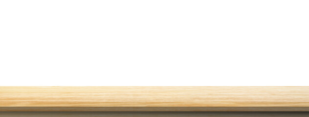 Empty wooden table top isolated on white background for product display montage