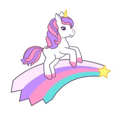 Cute unicorn and falling star. Vector illustration isolated on white background