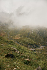 landscape of mountain area with winding road serpentine transfagaras in romania carpathians