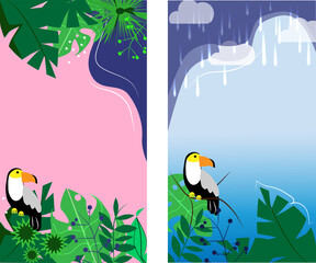 tropical summer illustration sunny and rainy tropical forest  as a background, wallpaper etc.