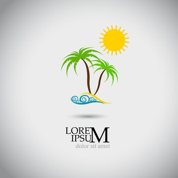 Palm tree and sun logo. Vector illustration