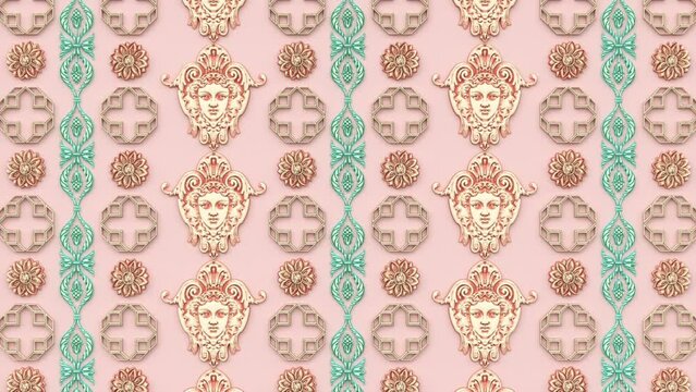 Decorative floral baroque ethnic ornament, renaissance retro antique vintage pattern, victorian elegant damask background, textile nature spring pink wallpaper