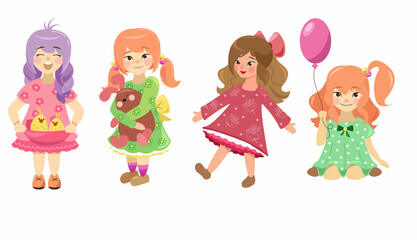 big set vector art stickers cute girls, clipart, illustrations