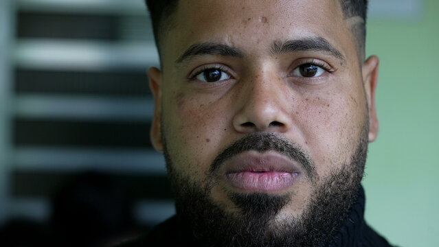 A Casual Hispanic Black Man Portrait Face A Brazilian Person Serious Emotion