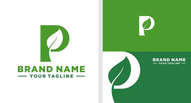 LETTER P LOGO LEAF NEGATIVE SPACE EDITABLE