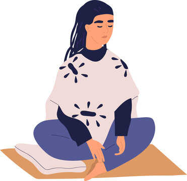 Woman with Crossed Legs Meditating Colored Illustration - a woman sitting on the floor and doing yog