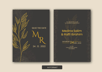 gold on black simple luxury floral wedding invitation