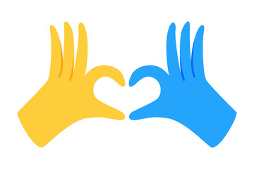 Hands in heart form in Ukraine flag color