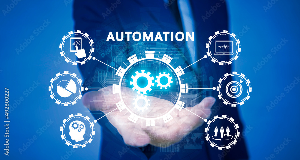 Poster automation software technology process system business concept.