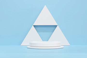Circle podium and triangular backdrop.