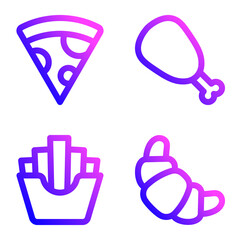 Fastfood_gradient Flat Icon Set Isolated On White Background