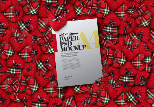 Flyer Mockup A4 Red Fabric Heart