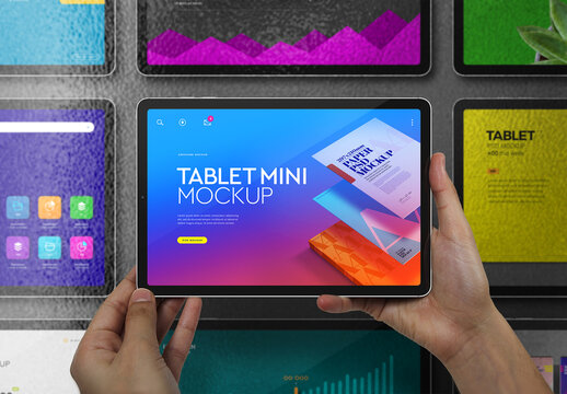 Hands Holding Tablet Mockup Mini Horizontal Set