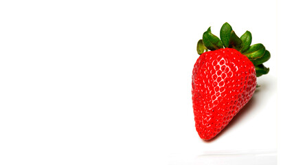 Single Red Ripe Strawberry White Background Copy Space