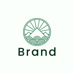 mountain adventure with sea logo design vector.