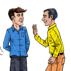Cartoon two men talking after meeting each other.