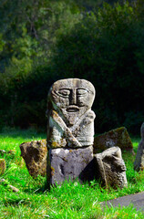 The Janus Figure in early Christian Caltragh graveyard, Boa Island, Fermanagh, N. Ireland. Double...