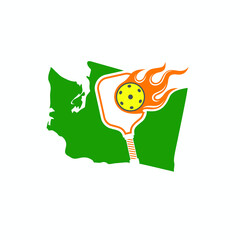 washington map combined with pickleball icon.