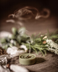 greens on the table with a candle