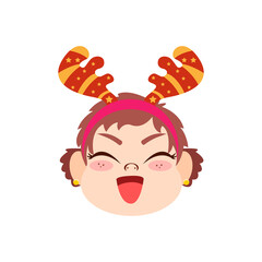 Isolated red reindeer girl christmas emoji cute face vector illustration