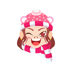 Isolated red scarf woman christmas emoji cute face vector illustration