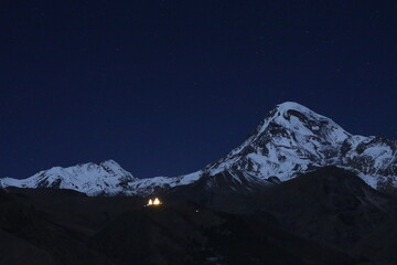 Beautiful night view Qazbegi Mountain valley Georigia 
