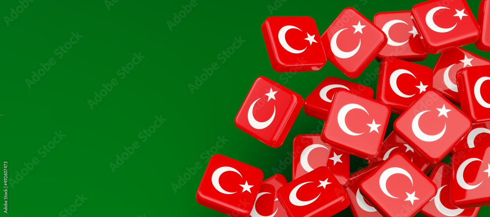 Wall mural Turkish National Holiday. Cubes with flag of the Republic of Turkey. 3D rendering.