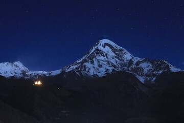 Beautiful night view Qazbegi Mountain valley Georigia 