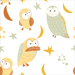 Seamless childish pattern with funny bird . Creative scandinavian kids texture for fabric, wrapping, textile, wallpaper, apparel. Vector illustration