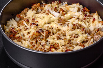 Tasty healthy dish of cauliflower and beef mince baked with lactose-free cheese