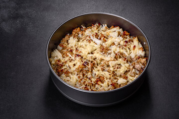 Tasty healthy dish of cauliflower and beef mince baked with lactose-free cheese