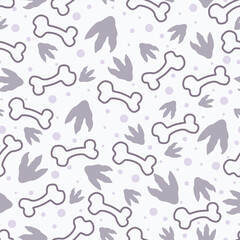 Fototapeta na wymiar Seamless pattern dinos footprint and bone, design for scrapbooking, decoration, cards, paper goods, background, wallpaper, wrapping, fabric and all your creative projects. Vector Illustration