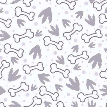 Seamless pattern dinos footprint and bone, design for scrapbooking, decoration, cards, paper goods, background, wallpaper, wrapping, fabric and all your creative projects. Vector Illustration