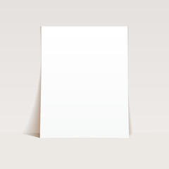 White sheet of paper mockup on light background. Blank A4 page with shadow. Clean notepad mockup