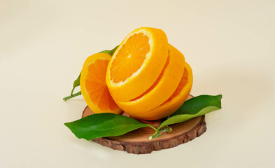sliced navel orange in acrobatic position