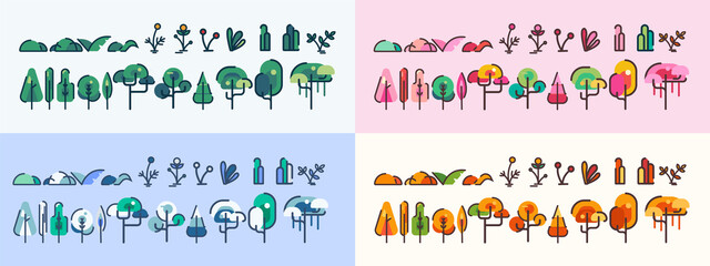 Bundle set of trees in four season. Ideal for four season themed social media posts, banners and printables