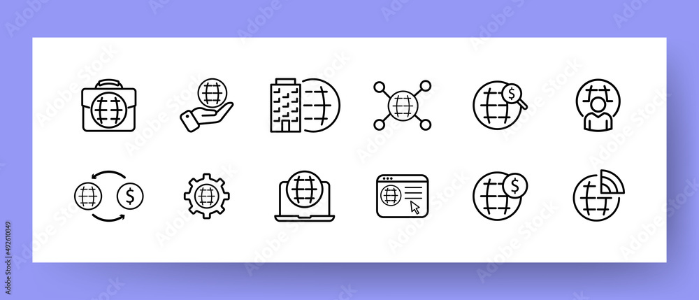Poster internet icons set. icons work on the internet, information search, internet connection and cryptocu