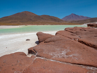 Piedras Rojas (Red Stones) a volcanic salt lagoon (4200 mts above sea level) surrounded by unqiue...