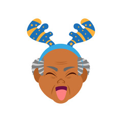 Isolated blue reindeer old man christmas emoji cute face vector illustration