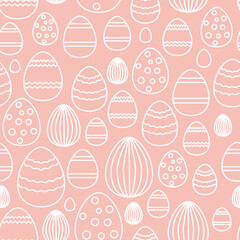 Pattern with silhouettes of Easter eggs on a pink background.