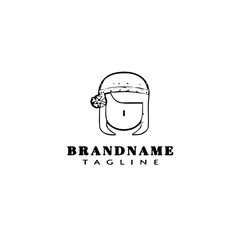 girl with flower on ear logo cartoon icon design template black isolated vector