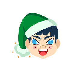 Isolated green hat man christmas emoji cute face vector illustration