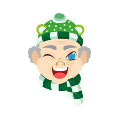 Isolated green scarf old man christmas emoji cute face vector illustration