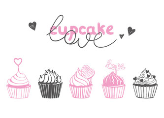 Vector illustration with different cupcakes